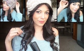 How to Curl your hair with a straightening Iron : Wearing a hat