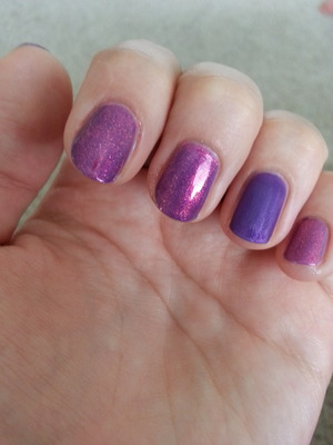 The purple nail polish is originally glossy. I applied it and held above the boiling water for a couple of secs. The Idea is not mine, I just wanted to try it :) And I love the result!