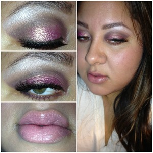 Subtle pink look with sparkle. Cream eyeliner in brown defined the eye.