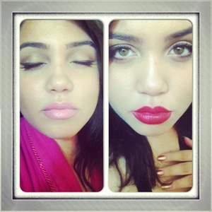 Same look, different lip colors.
