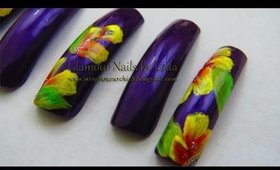 GNbL- Yellow & Red Flowers on Purple Background