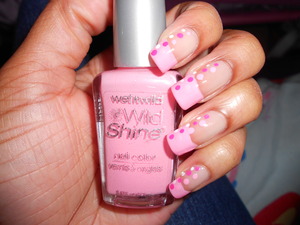 My nails were reallly long . Pink tip with pink and white dots