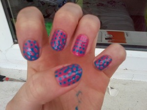 blue and pink joined polka dots