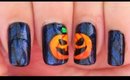 Pumpkin on Glittery Black nail art