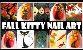 FALL NAIL DESIGNS - FALL KITTY ANIMAL NAIL ART TUTORIAL HALLOWEEN BLACK CAT NAIL STICKERS AUTUMN