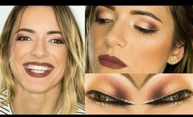 Holiday Glam Makeup Tutorial | Burgundy & Gold Glitter | Holiday Makeup, Christmas Makeup