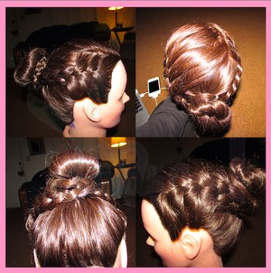 really cute and easy updo. the only "hard" part would be the braids on the sides.
