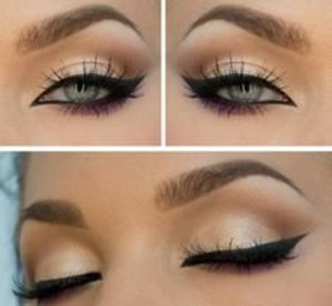 eyeliner, falsies, purple eyeshadow, highlihting shade, brow pencil