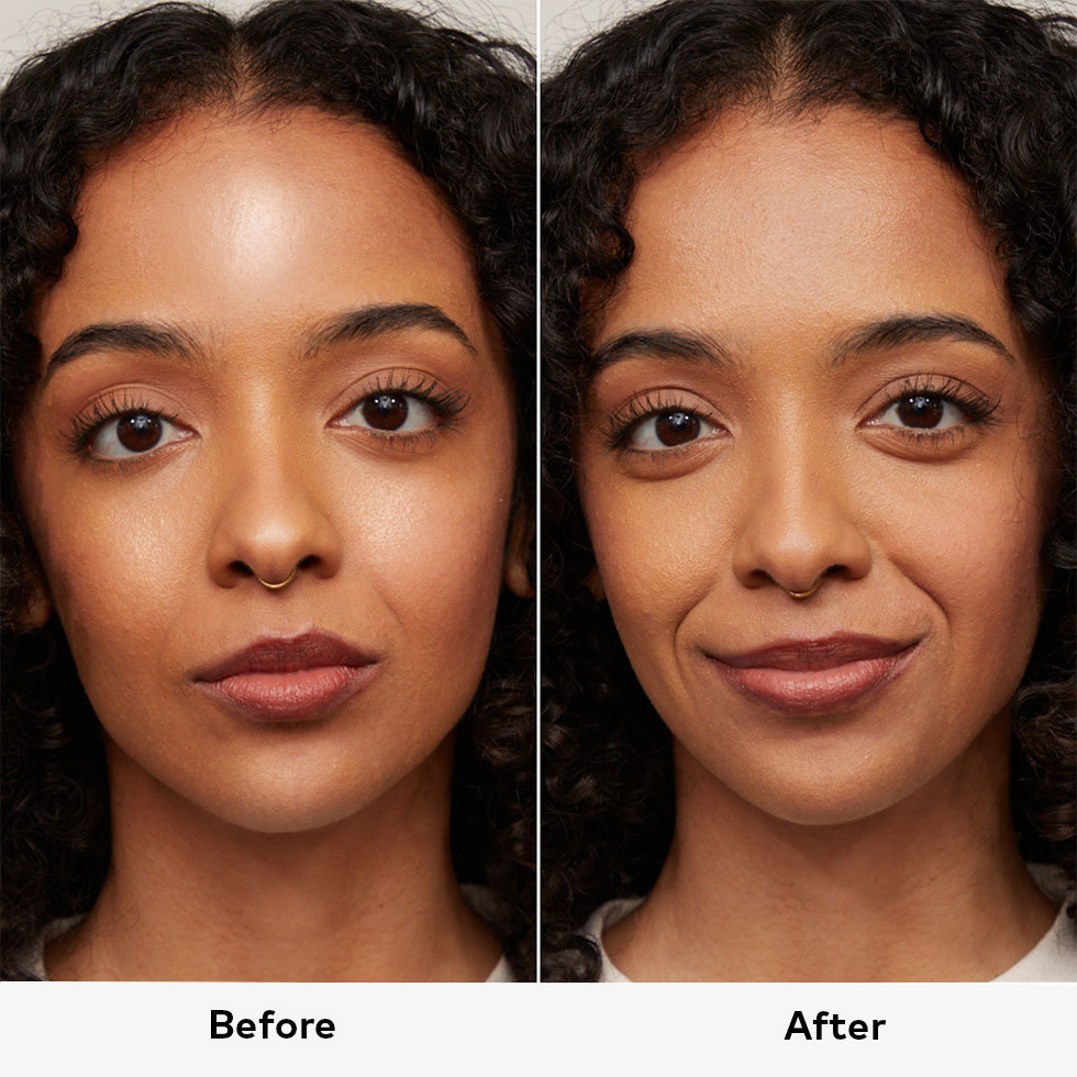 MOB Beauty Blurring Loose Setting Powder Before & After model wearing shade Medium 