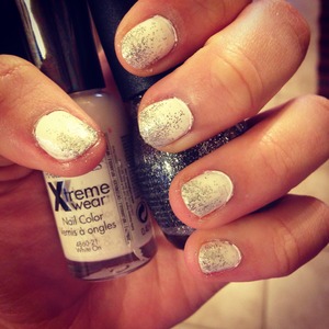 White polish with silver sparkles 