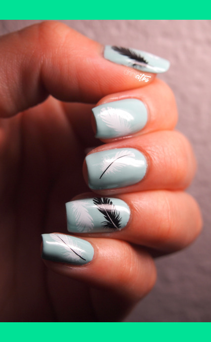 Feather Decals over Essie Mint Candy Apple | Traci S.'s (drinkcitra ...