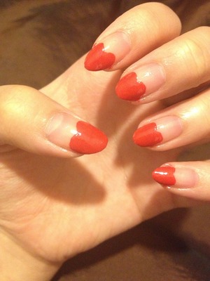 Pointy shaped nails, with red heart design 