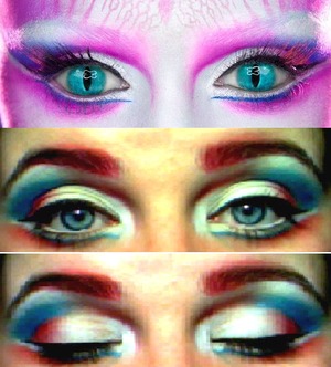 Inspired by one of the makeups Katy Perry had in her video E.T.  The colors are not good enough on the photo but the pink, that you see as a dark pink is like bright pink :P