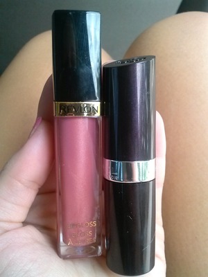 Rimmel London lipstick in pink blush and Revlon lipgloss in pink pursuit (: