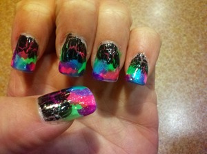 Neon ombre nails with crackle