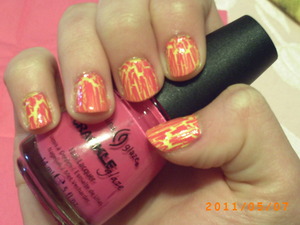 Quite messy, but it was my first time using the China Glaze Crackle Glaze. Plus it was when I was first starting out.

For this design I used:

Sally Hansen Xtreme Wear- Mellow Yellow (base)
China Glaze Crackle Glaze- Broken Hearted (crackle)