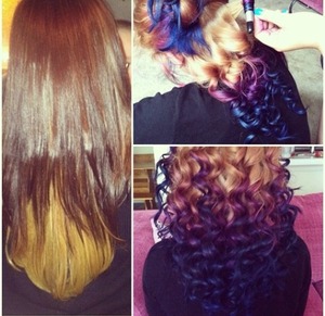Before and after I did a friends hair , Bw2 , Blonde Dye & Splat in Blue and Purple 