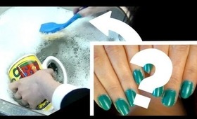 HOW TO : Fix & Clean Up Your Nails... While Washing Dishes?! Weird Beauty Tip!
