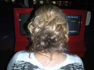 This was my Senior Prom hair. It looked a lot better earlier in the night. This picture was taken about 4 hours into it, while cosmic bowling.