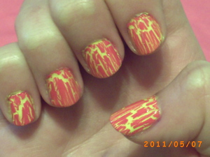 This was my first time using the China Glaze Crackle Glaze. It is kind of messy but this was when I was first starting out in nail art.

For this design I used:

Sally Hansen Xtreme Wear- Mellow Yellow
China Glaze Crackle Glaze- Broken Hearted