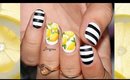 Stripes and Lemons Nail Art