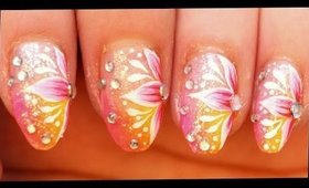 Pink Flower on Sparkling Neons nail art