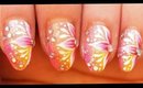 Pink Flower on Sparkling Neons nail art