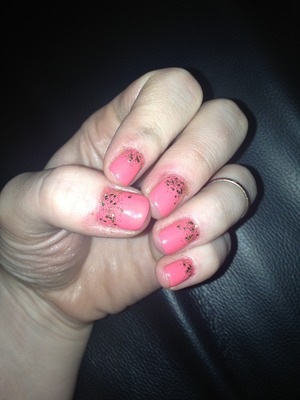 Coral base colour and reverse glitter fade out with gold glitter