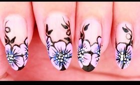 Pink & Blue Ombre Flowers nail art