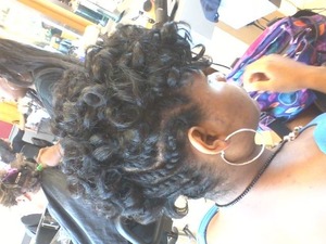 2 strand twist updo with curly mohawk