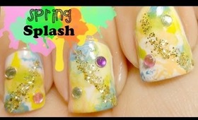Splash of Spring Watercolor Nail Art tutorial for short nails (non-dominant hand)