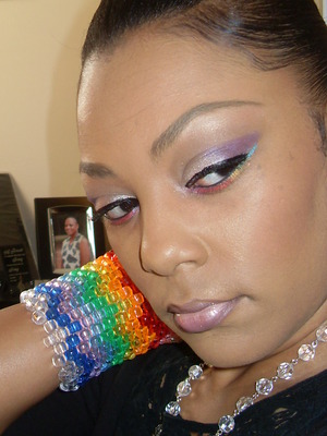 THIS LOOK WAS CREATED AFTER RECEIVING THIS WONDERFUL SUMMER 'KANDI KUFF' BRACELET. SHE MADE THIS BRACELET FOR  ME AND I DECIDED TO CREATE A WEARABLE DAYTIME LOOK & EDGY NIGHT TIME LOOK. I ENJOY MAKEUP......ITS FUN!
