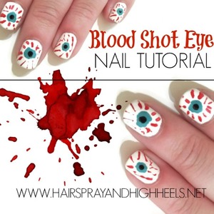 Blood Shot Eyes Halloween Nail Tutorial On The Blog http://www.hairsprayandhighheels.net/2013/10/halloween-nails-tutorial-blood-shot-eyes.html