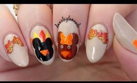 Hand Painted Mickey & Minnie Thanksgiving Nail Tutorial