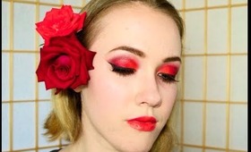 Electric Red + Orange Roses Smokey Eyes