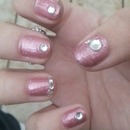 Pink Nails With Rhinestones ♥