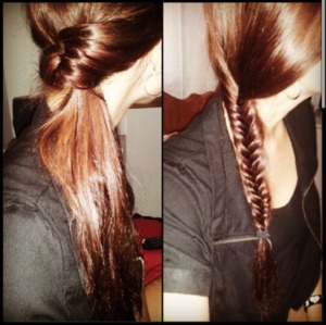 pulled through ponytail and fishtail braid 