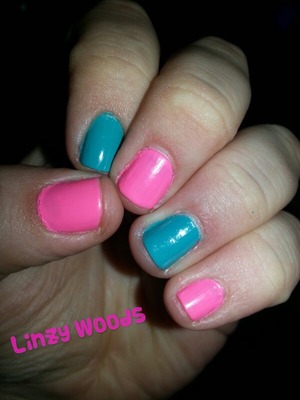 perfect summer beach nails. milanis being pink and icings turquoise 