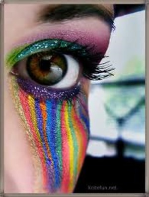 mascara: black 
eye makeup: rainbow fall