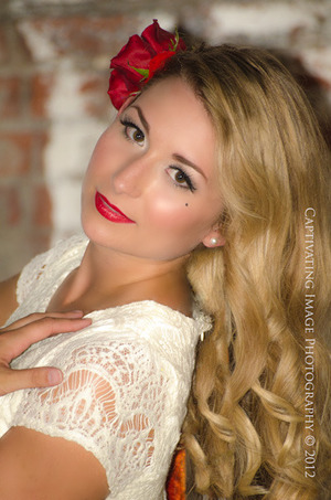 Pinup face shot. Hair/makeup/ real rose clips done by me