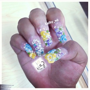 Colorful encapsulated nails with color 3d flowers