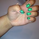 Green and black pattern nails