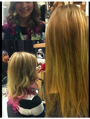 A Client i did From old grown out highlights to fresh highlights  with pink dipped ends 