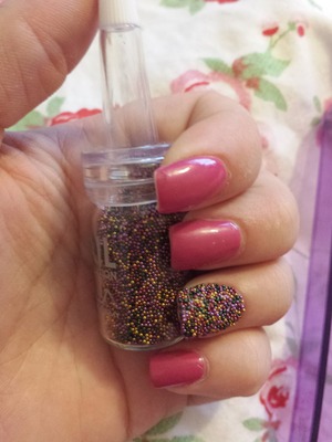 pink OPI and MUA caviar accent nail