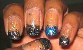 Black Glitter French tip Nails