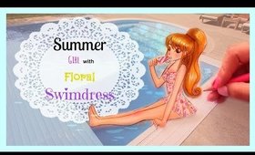 ♡ How to draw a Summer Girl with Floral Swimwear ♡