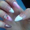 Pink heart stiletto tips glitter & diamonds  