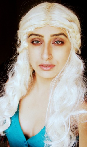 Game of Thrones' Khalessi Makeup. Not perfect, but it was really hard to go from a dark haired Indian girl to a platinum blonde dragon queen lol     October 2013, navnitvirdi.com