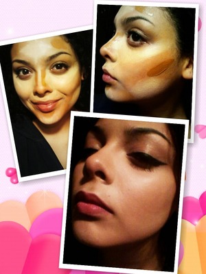 Before i apply my foundation i use my maybelline age rewind concealer in neutralizer and apply it to where light would hit my face. The top of my cheekbones, down the center of my nose, the middle of my chin, the top of my upper lip (cupids bow),& underneath where my contour goes. I then apply loreal true match lumi foundation in classic tan to where you want your face to recede . Above my eyebrow arch, underneath my cheekbone, underneath my bottom lip (appearance of a bigger lower lip) and the sides of my nose. After i place everything i take my stippling brush and stipple on my usual foundation in between all my highlights and contours and then blend everything together. 