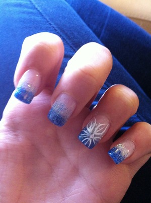 my new nails, blue and light blue with a flower! Love them 